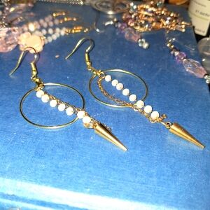 Gold and White Hoop Earrings